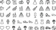 © MstHusna - Wedding ceremony and marriage celebration line icon set including rings cake bridal dress church champagne and romantic decorations