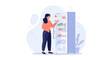 © Nityas - Woman checking open refrigerator with healthy food, organized shelves, and digital interface overlay