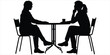 © Mstnajma - Silhouette of two women sitting at a table talking with cups on white background Keywords: conversation, discussion, meeting