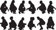 © Curto - vector,silhouette of a  group of women a and men squatting on white background