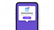 © Itx Musa - Meeting Starting! notification pop up template. Team sync business planning event reminder on smartphone screen interface mockup with join now button and blue calendar icon. Purple UI template mockup.