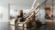 © kunci - Abstract growth concept with rising arrows and geometric shapes on modern desk