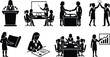 © Mehedi - Businesswoman and Women Leadership Silhouette Set Featuring Speech, Presentation, Handshake, High Five, Blueprint, Contract, and Meeting