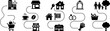 © Zaingill - Minimalist life events icon set, black flat vector symbols for real estate, shopping, and wedding planning, dotted path navigation map elements
