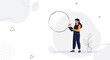 © Jiso - Creative woman drawing circle on tablet, modern flat illustration with abstract shapes and plant, concept of idea generation or planning