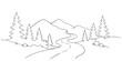 © ImageFlow  - Minimalist line art drawing of mountain landscape with evergreen trees and winding road