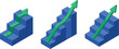 © Hossain - Isometric business growth charts with green arrows climbing blue stairs