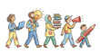 © Gennyson Marinho - A charming hand drawn illustration of diverse characters engaging in creative activities