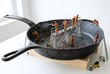 © Bani - Miniature workers on scaffolding inside large cast iron skillet scene