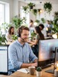 © mamasudhossen - Professional customer service representative working in a modern green office