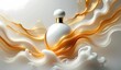© Adeniadit - Luxury White and Gold Perfume Bottle with Silky Liquid Splash Background