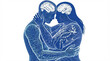 © Lapak orang bejo - Blue wireframe illustration of a couple embracing showing brain and heart anatomy
