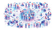 © SkyPix - Isometric illustration of diverse people networking and connecting in a digital global business community.