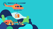© WM Project - A helicopter delivering aid supplies to people in need for World Humanitarian Day in a flat vector illustration