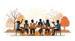 © Ardianti_Mayang - A group of people enjoying a festive Thanksgiving dinner together outdoors.