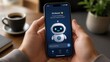 © Ksu_Sha - Person using AI assistant chatbot application on smartphone screen with virtual helper interface design