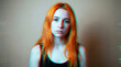 © designer rofiqul - Woman with vibrant orange hair, digital glitch effect portrait