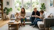© cocopandan - Cheerful family enjoys a relaxed afternoon, bonding over playful building blocks in their bright and modern living room, creating joyful memories together