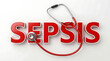 © MUHAMMAD - Medical Stethoscope Resting Over Bold Red Sepsis Text Warning About Serious Infection Risks