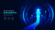© StudioPixel2 - Business growth vector banner with glowing upward arrow and futuristic technology background. Corporate success, financial progress, development and innovation concept for presentation