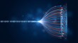 © Ruby Laden - A stream of binary code digits flowing into a glowing data processing interface with light trails representing information transfer and analysis