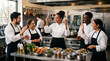 © TCyamauti - Female chef leading a multicultural culinary team in a professional kitchen, celebrating equality in hospitality industries, International Women's Equality Day