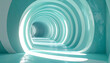 © Abdul - Futuristic bright tunnel with circular ribbed walls and geometric light patterns turquoise and white