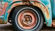© Ilmi - Detailed Close-Up of Chipped Paint and Rust on Vintage Car Wheel Debris