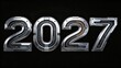 © wilson - Futuristic glowing metallic silver 2027 new year number with circuit blue neon lights against solid black background representing modern tech new year celebration