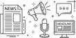 © MD - Mass media public relations line icon set with newspaper megaphone microphone broadcast and digital online news headline vector