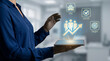 © SYATRI RAWU - Clinical Trial Management and Patient Enrollment Concept with Professional Holding Tablet Showing Growth Metrics and Digital Healthcare Icons
