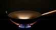 © Dini - Wok on Gas Stove with Flames, Kitchen Cooking Scene