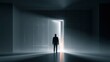 © Marta P. (Milacroft) - Man standing before an open glowing doorway, symbolizing freedom, escape, and uncertain future possibilities