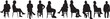 © Curto - vector,  line of front, side and back view of silhouette of a  group of women a and men sitting on chair