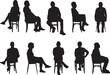© Curto - vector, back front and side view of silhouette of a  group of women a and men sitting on chair