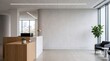 © HRT - Modern office reception wall mockup. Blank interior lobby wall for corporate branding.