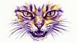 © Ivan - Furious purple cat face design for wallpaper background custom sticker printing and graphic arts project design. Aggressive watercolor feline vector artwork for home decor prints pattern design sticke