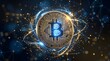© Riola - Silver bitcoin coin glowing vibrantly amidst a secure digital network, representing global financial investment and futuristic technology development.