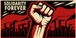 © Sanjoy - Raised Fist And Crowd Silhouette In Constructivist Style Propaganda Poster