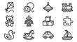 © Sugar - Collection of classic toy icons: kite, yo-yo, spinning top, train, teddy bear, robot, blocks, puzzle