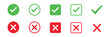 ©   - Check mark icon button set. Check box icon with right and wrong buttons and yes or no checkmark icons in green tick box and red cross. Isolated checkmark symbol, right and wrong sign concept. Icon
