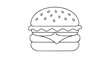 © Abidur - Hand-drawn cheeseburger vector illustration - minimalist line art icon of delicious stacked burger with sesame seed bun and visible layers, scalable outline design perfect for food, restaurant