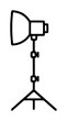 © MDNABIULISLAM - A minimalist vector icon of a professional photography studio light stand with a reflector dish and tripod base, depicted in a clean black outline style suitable for design projects and graphic