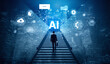 © InfiniteFlow - Concept of a cognitive and conversational AI. The central processor powers a chatbot, performs cloud data searches, and facilitates intelligent communication and support. Fermion