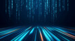 © Younus - Digital data matrix with blue light rays in dark room