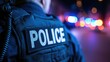 © dinda - Close-up of a police officers uniform with the word POLICE visible.