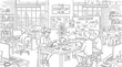 © Murshid - Startup hub coworking space vector illustration, modern business office interior with people working, startup roadmap presentation and team collaboration
