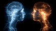 © Avaleart - Two abstract human silhouettes face each other, constructed of glowing particles, symbolizing brain activity and connection