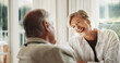© peopleimages.com - Old woman, relax and laugh at house with couple, love and partner support for bonding together. Smile, senior people or rest in home with humor, comfortable and healthy relationship for weekend break