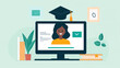 © Art By Ahmar - Graduation cap sits atop a computer monitor displaying a digital profile of a successful female student who has completed her online academic program from the comfort of her home study environment.
